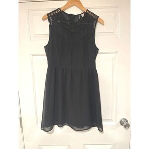 Divided Romantic Black Lace Fit & Flare Sleeveless Light Gauzy Dress 10 M Casual